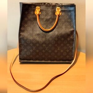 Louis Vuitton Sac Pla Handbag Tote Bag Pvc Leather Brown